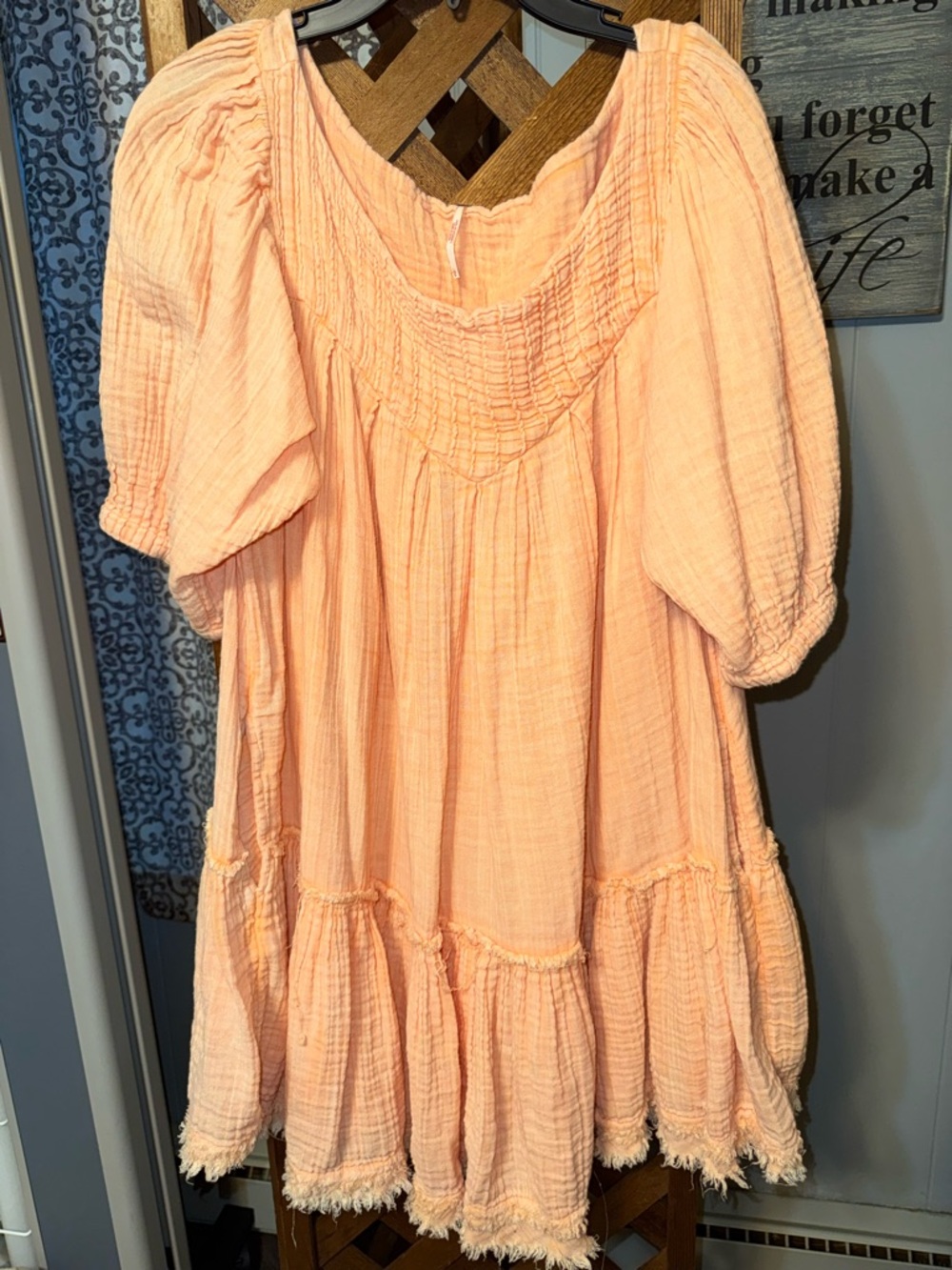 Free People Peach Gauze Tiered Peasant Dress